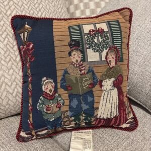 Vintage Riverdale Tapestry Christmas Pillow Carolers Nostalgia 12 x 13 Holiday
